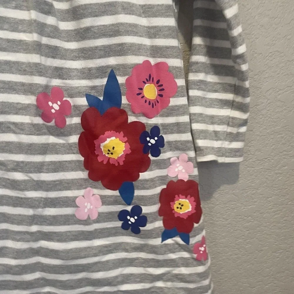 Gymboree Girls Long Sleeve Knit Dress size 3T gray flower floral striped